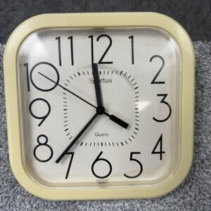 Vtg MCM Spartus Wall Clock Quartz Tested & WORKS CREAM BEIGE Made USA